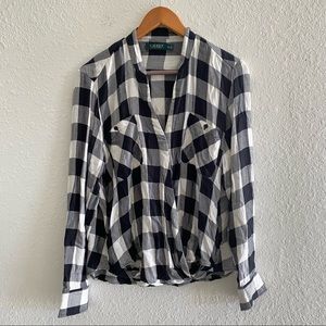 Ralph Lauren Plaid Long Sleeve Wrap Button Up Shirt